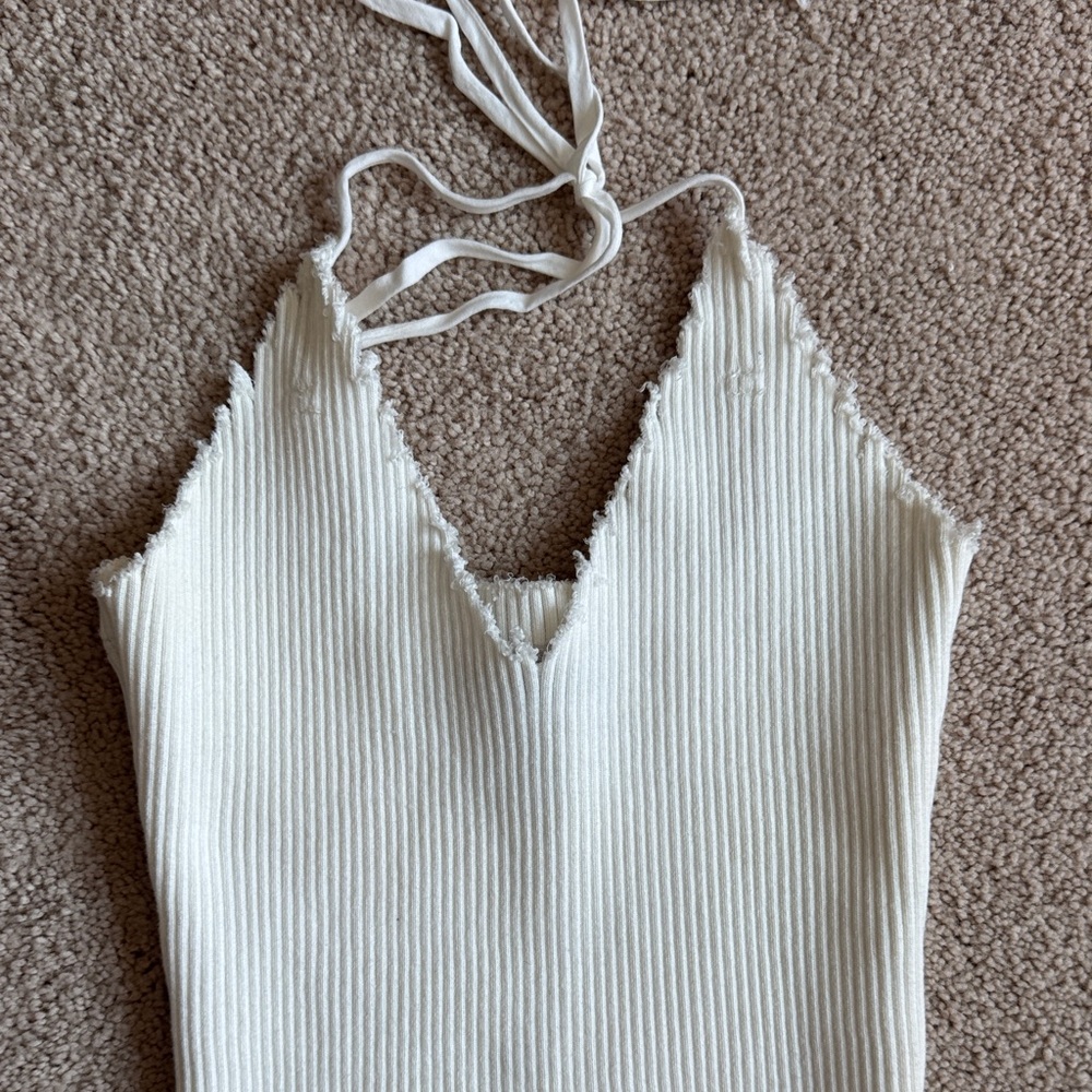 Ribbed Halter Midi Dress in Cream - Picture 3 of 4